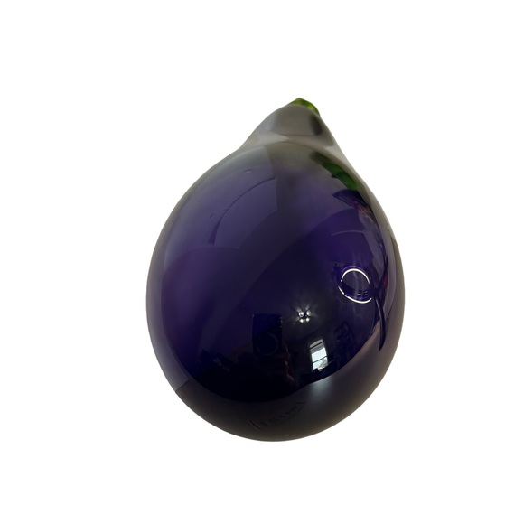 Hand Blown Glass Eggplant Signed Large 10”x 3” Purple Green Stem Horn of Plenty - Picture 7 of 9
